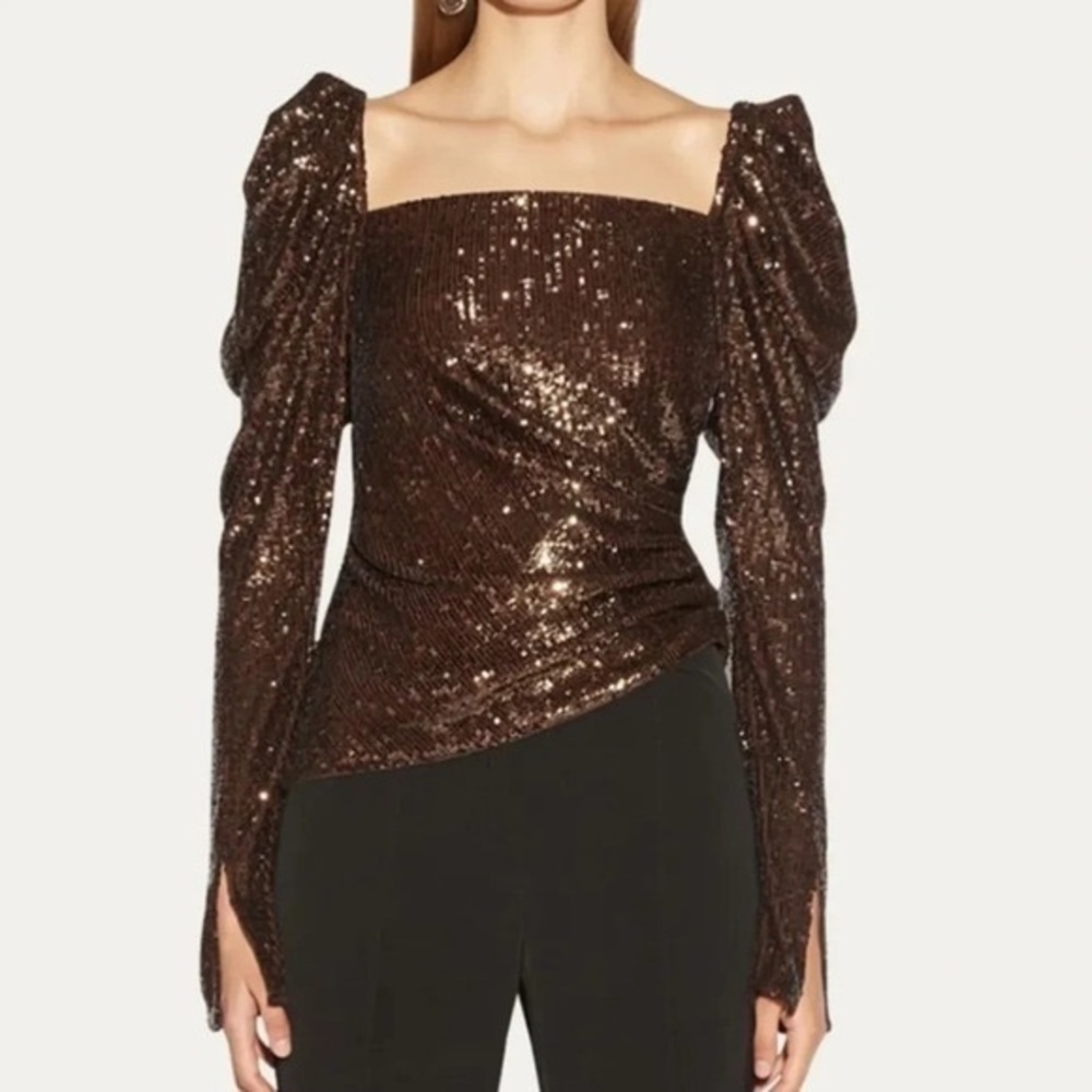 JONATHAN SIMKHAI Allura Sequin-Embellished Square-Neck Woven Top Size 2